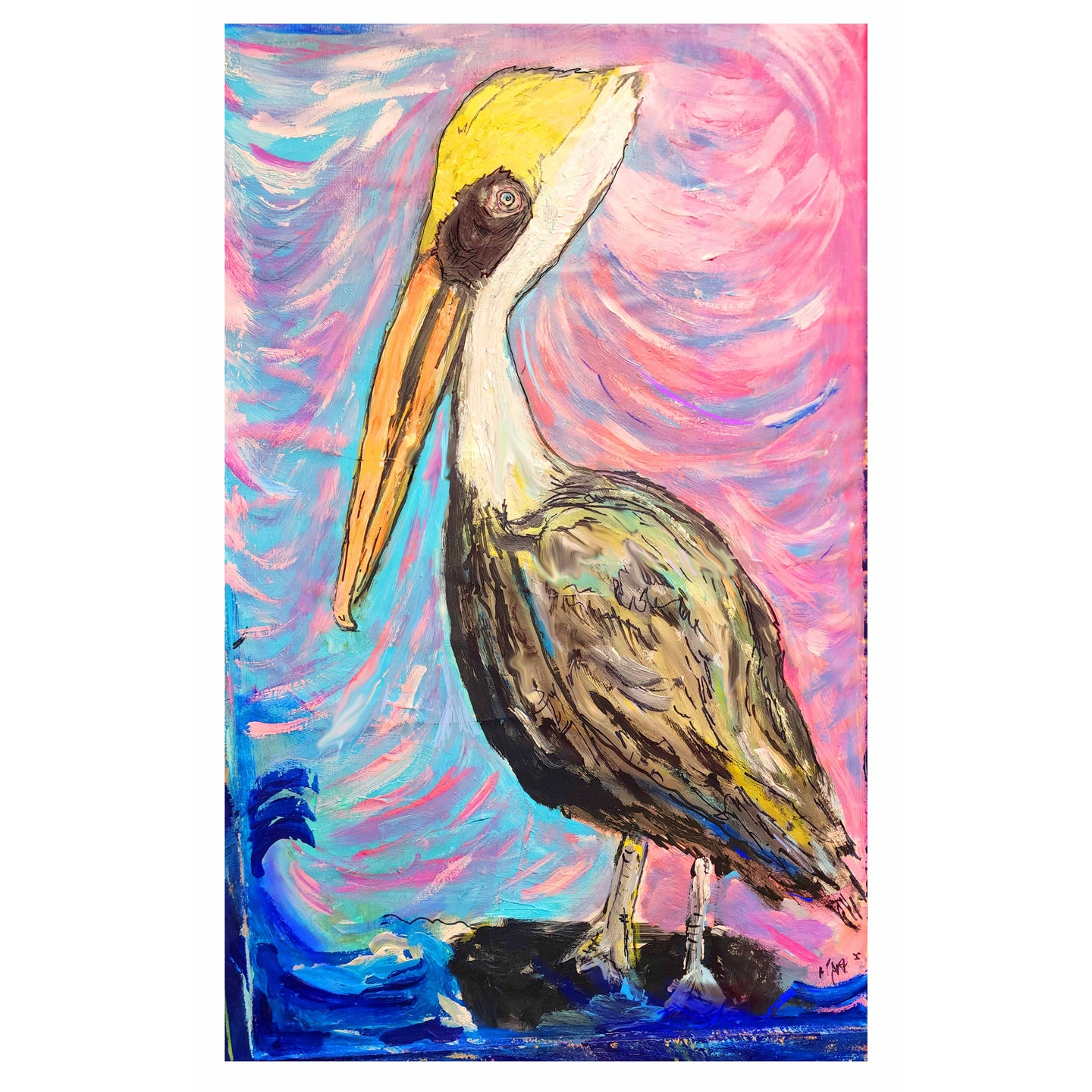 Pelican in the pink sunset prints