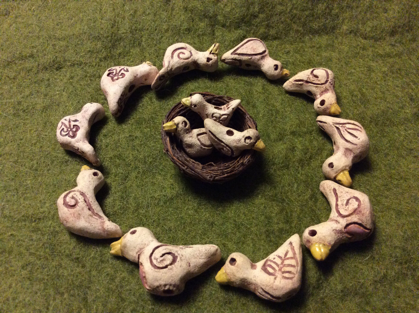 hand made clay bird beads by laurel herbert