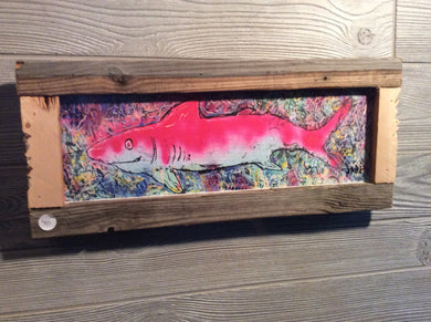 Pink shark framed print 7x18