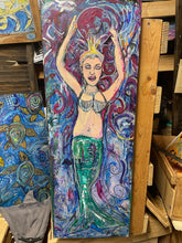 Load image into Gallery viewer, Original 32x11 ocean queen  painting on built wood panel