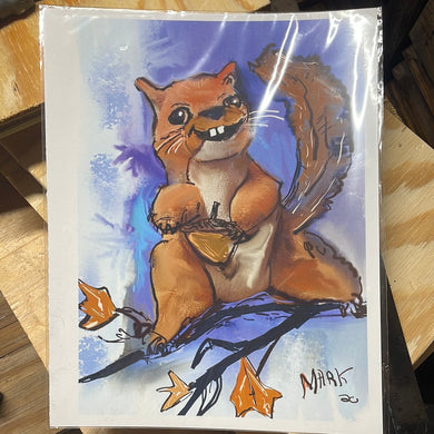 8x10 happy squirrel signed print