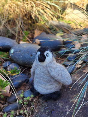 Hand made needle  felt penguin fiber art