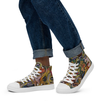 Men’s high top canvas shoes abstract faces 2 by Mark Dannon Herbert